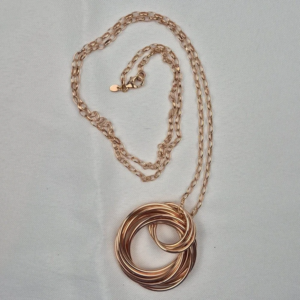 Milor Italy Bronze Rose Gold Tone‎ Interlocking Circles Pendant Necklace 36